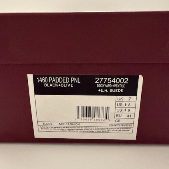 Dr. Martens 1460 Padded Panel Lace Up Boots Black Olive 27754002 Men's 8 NWT - Picture 9 of 9